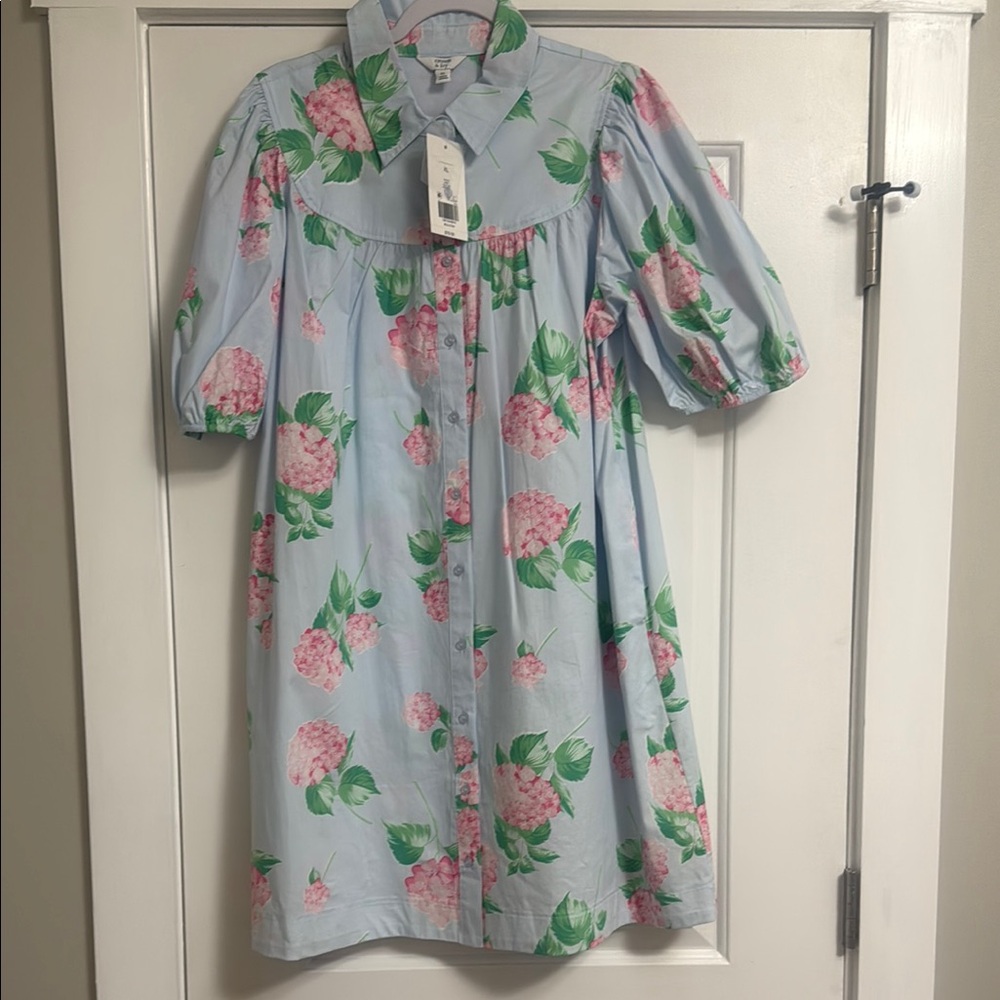 Crown & Ivy Hydrangea Floral Blue Dress with Pink and Green Accents Size XL